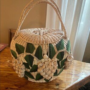 Green Floral Accent Woven Basket